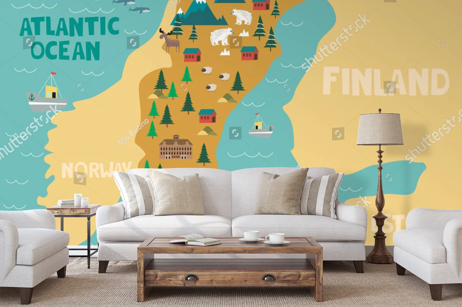 Ilustrowana mapa Szwecji w naturalnych odcieniach