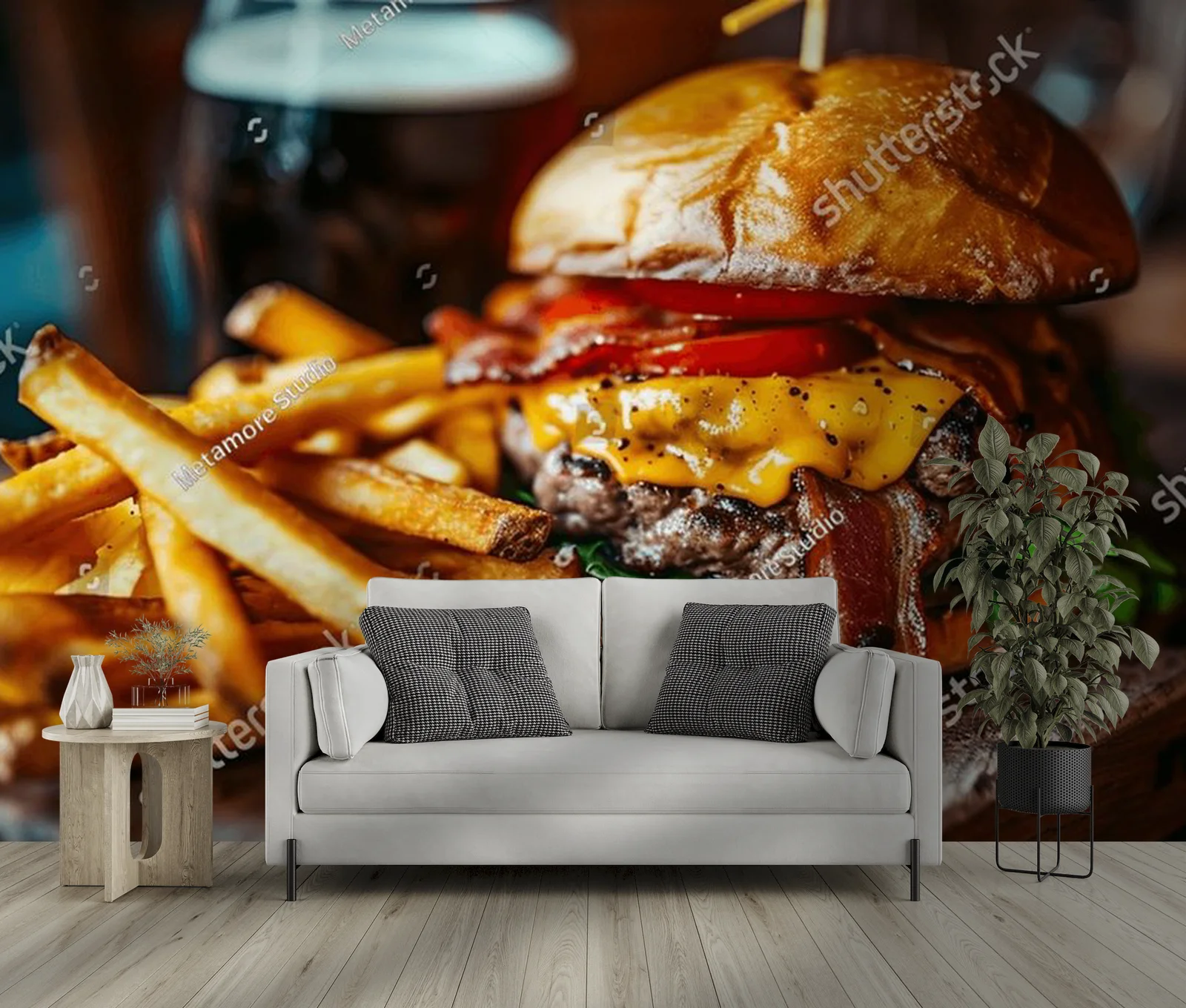 Soczysty burger w otoczeniu smaków i kolorów