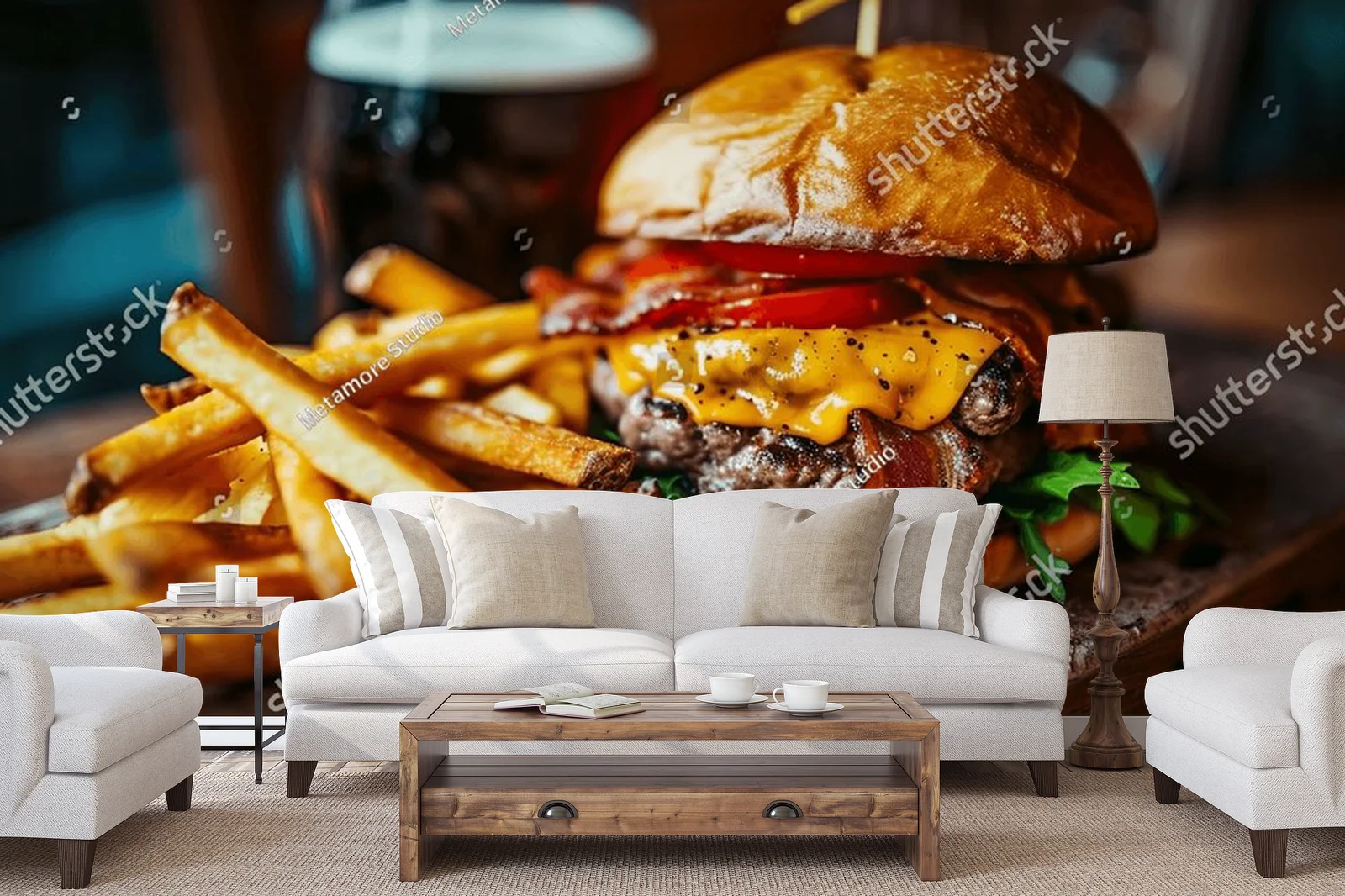 Soczysty burger w otoczeniu smaków i kolorów