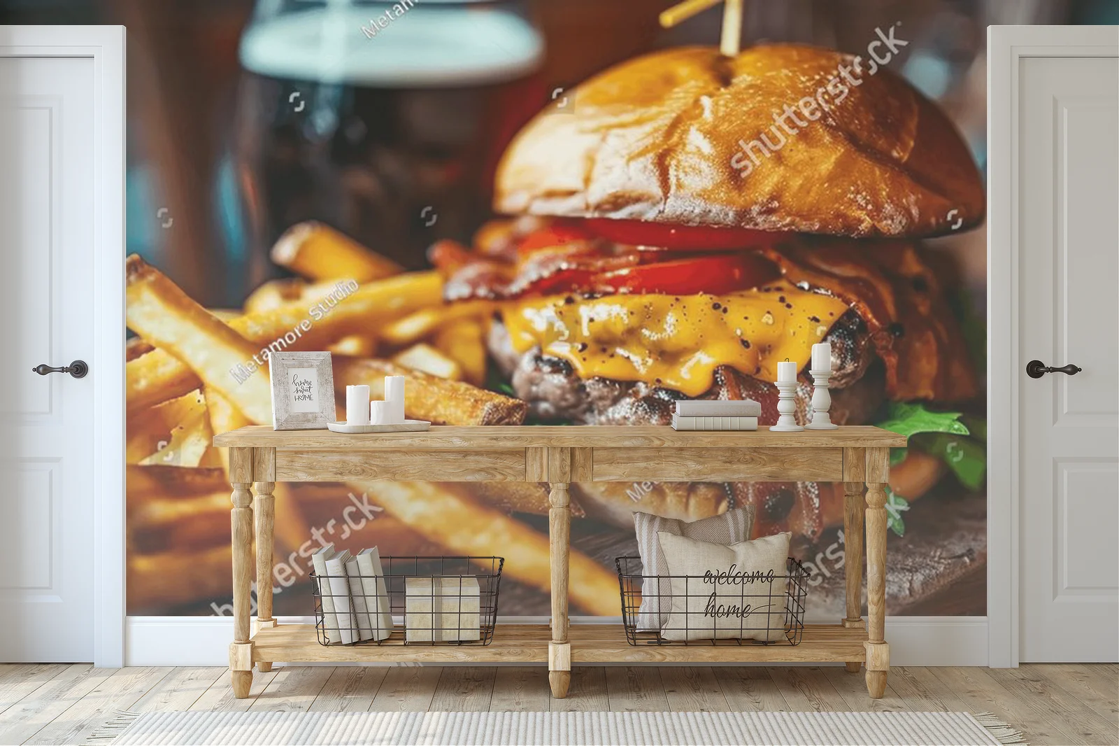 Soczysty burger w otoczeniu smaków i kolorów