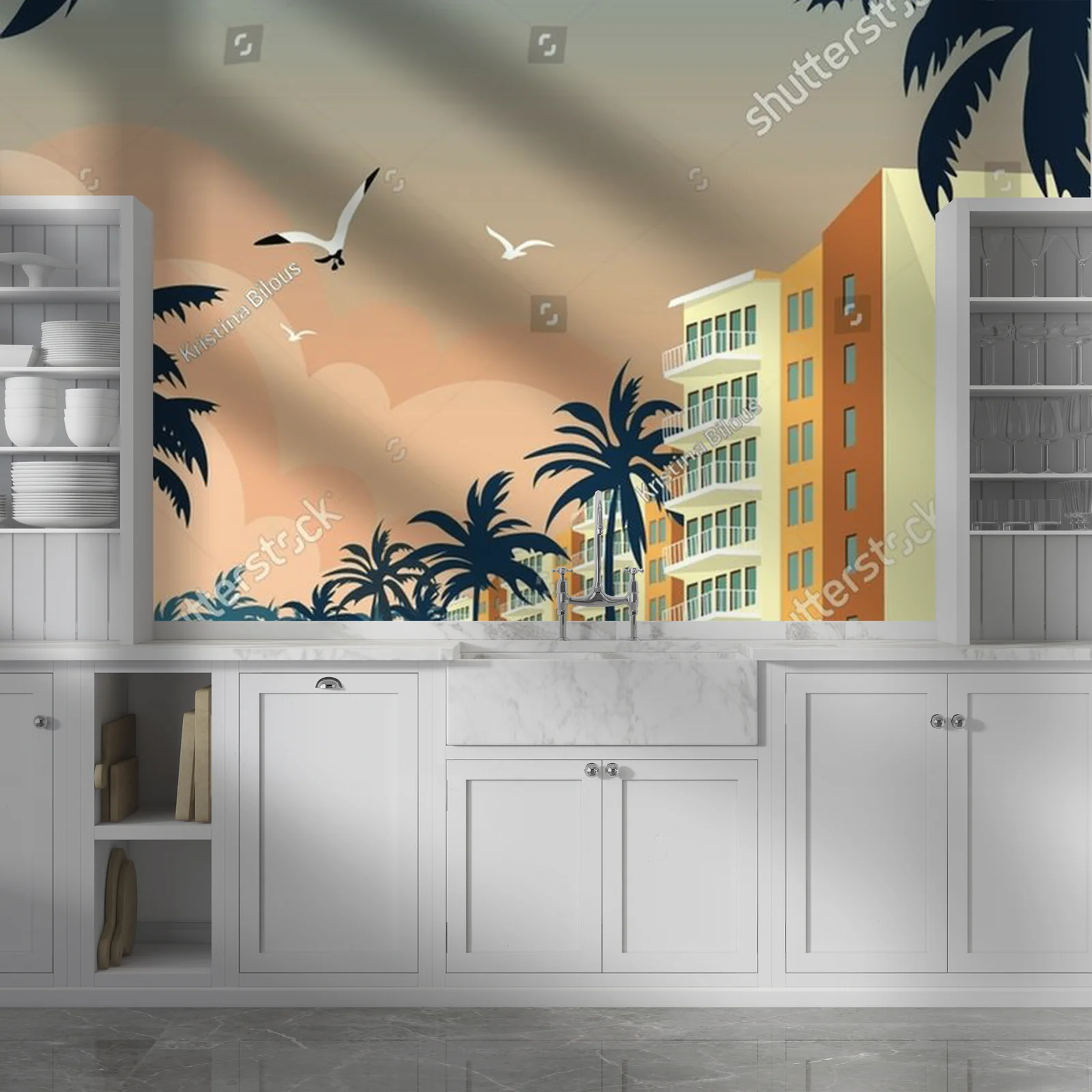 Tropikalne wydanie Miami z palmami i oceanem