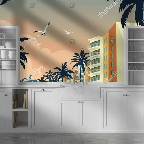 Tropikalne wydanie Miami z palmami i oceanem