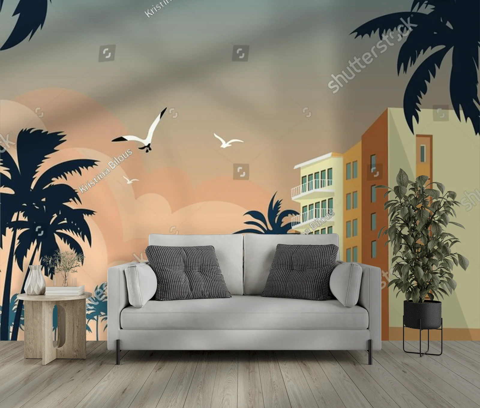 Tropikalne wydanie Miami z palmami i oceanem