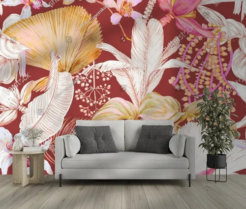 Egzotyczny motyw z palmami i orchideami
