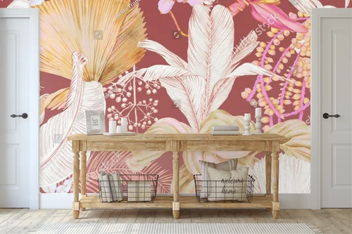 Egzotyczny motyw z palmami i orchideami