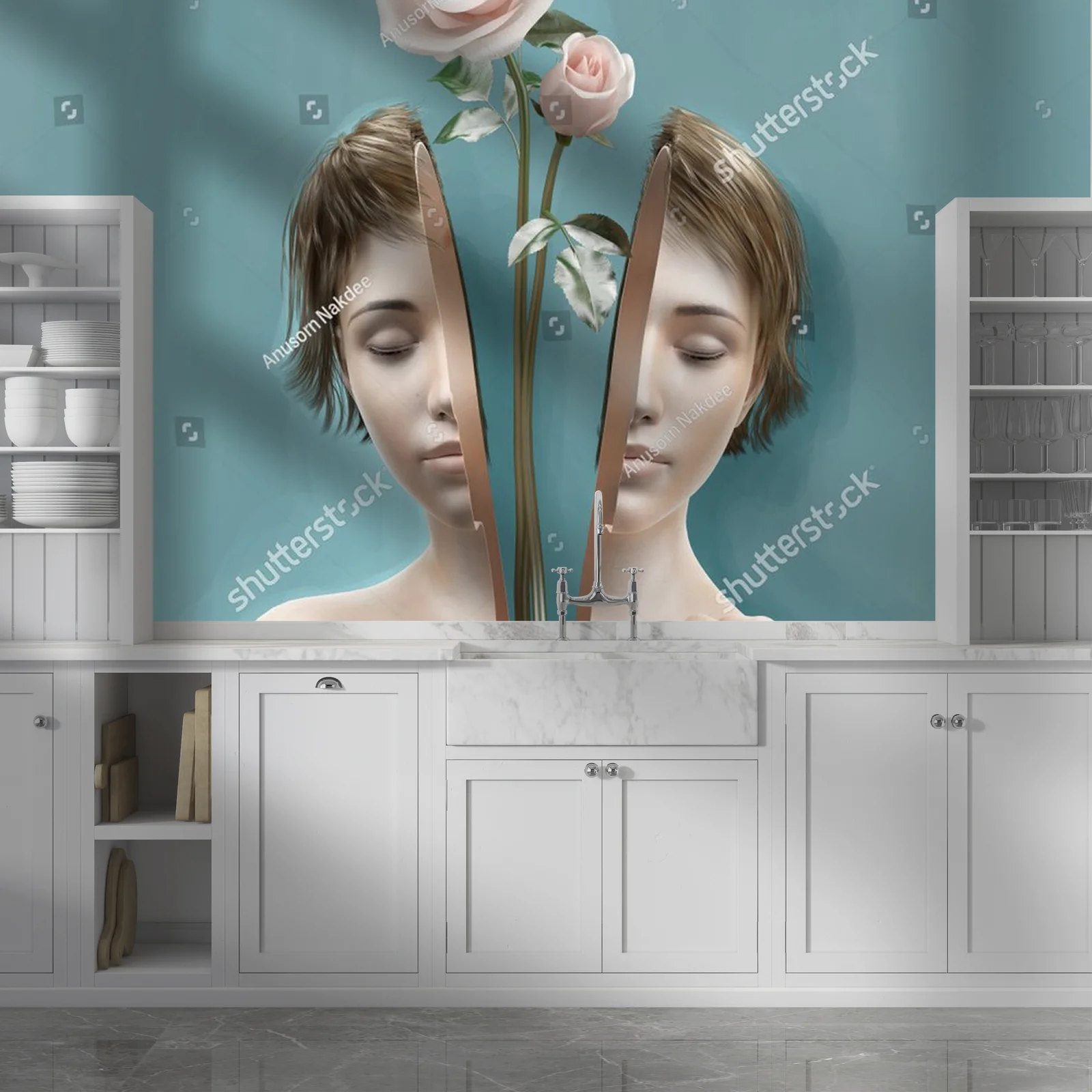 Surrealistyczny portret kobiety z kwiatem