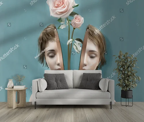 Surrealistyczny portret kobiety z kwiatem