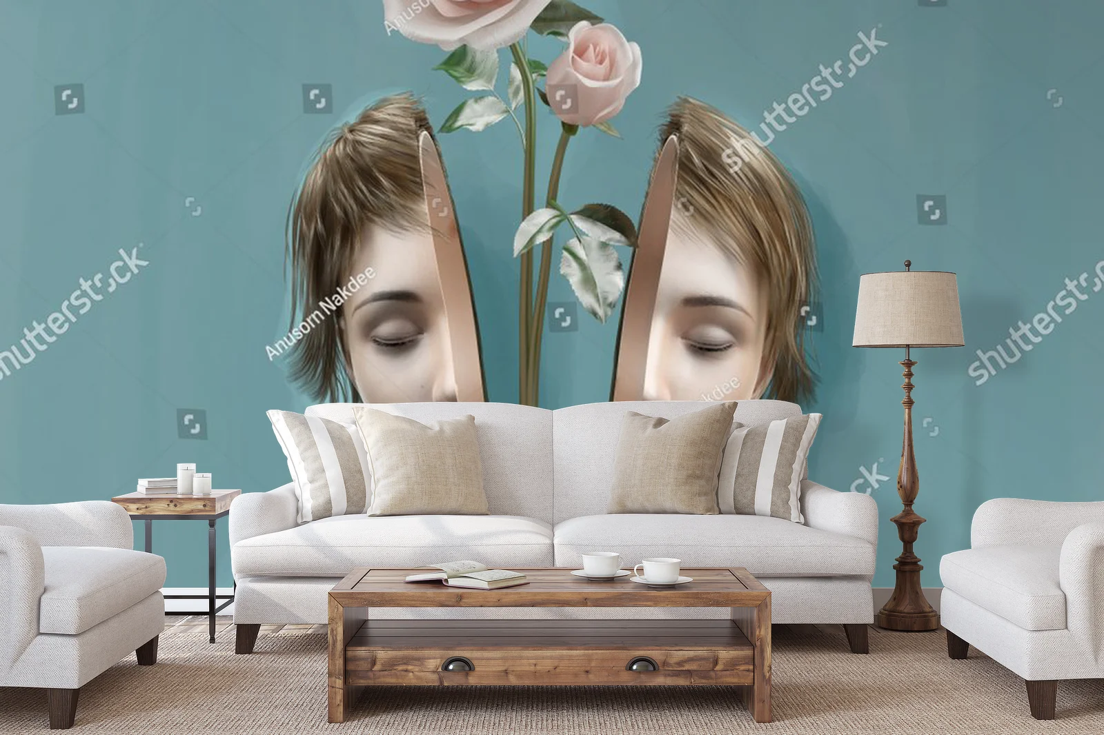 Surrealistyczny portret kobiety z kwiatem