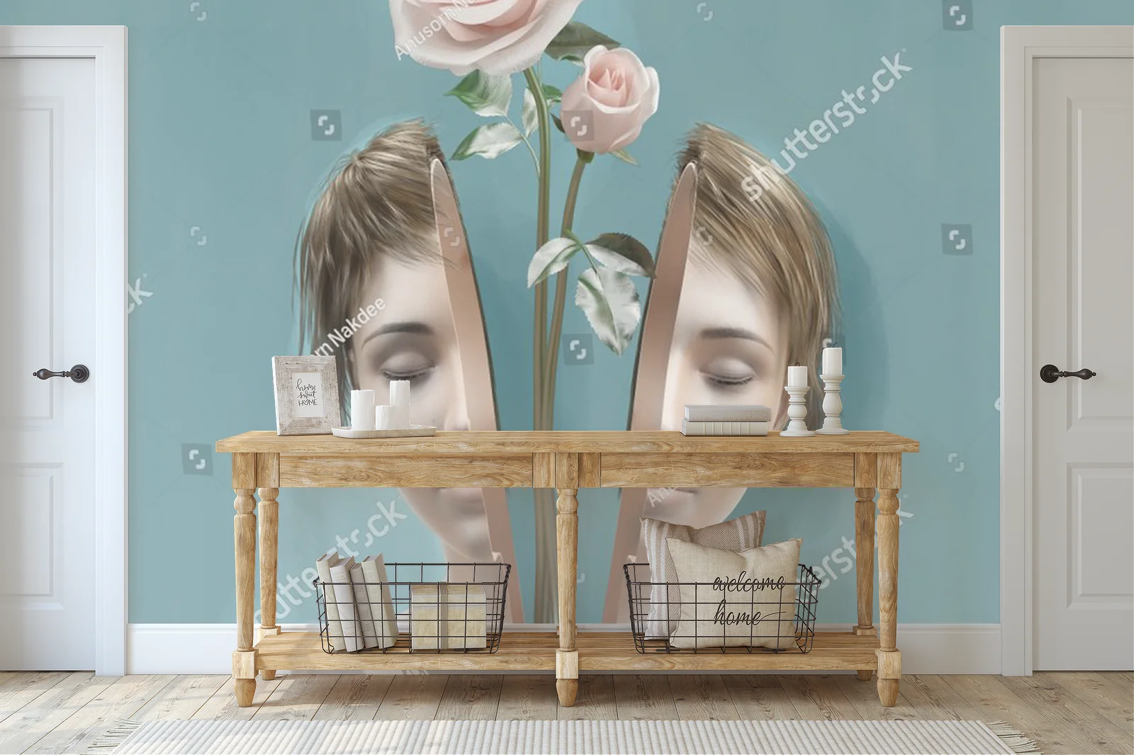 Surrealistyczny portret kobiety z kwiatem