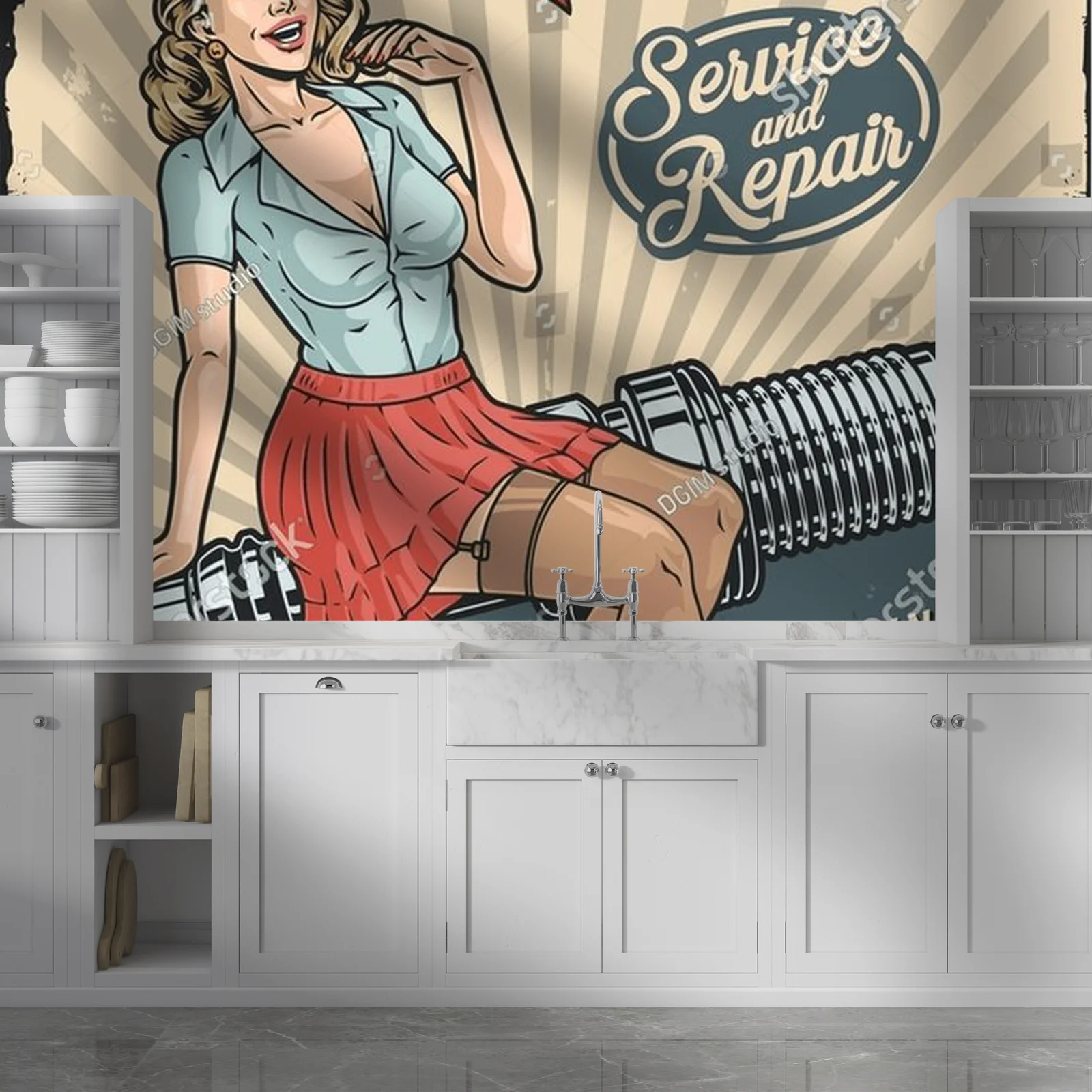 Kolorowy vintage garage: pin-up w akcji