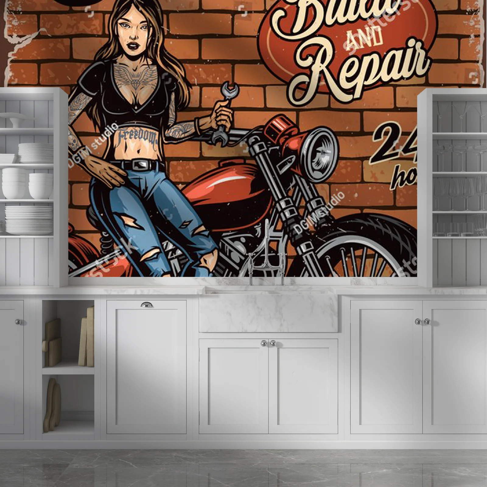 Vintage motoryzacja: Bikerka w akcji na bricku
