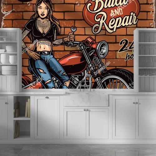 Vintage motoryzacja: Bikerka w akcji na bricku