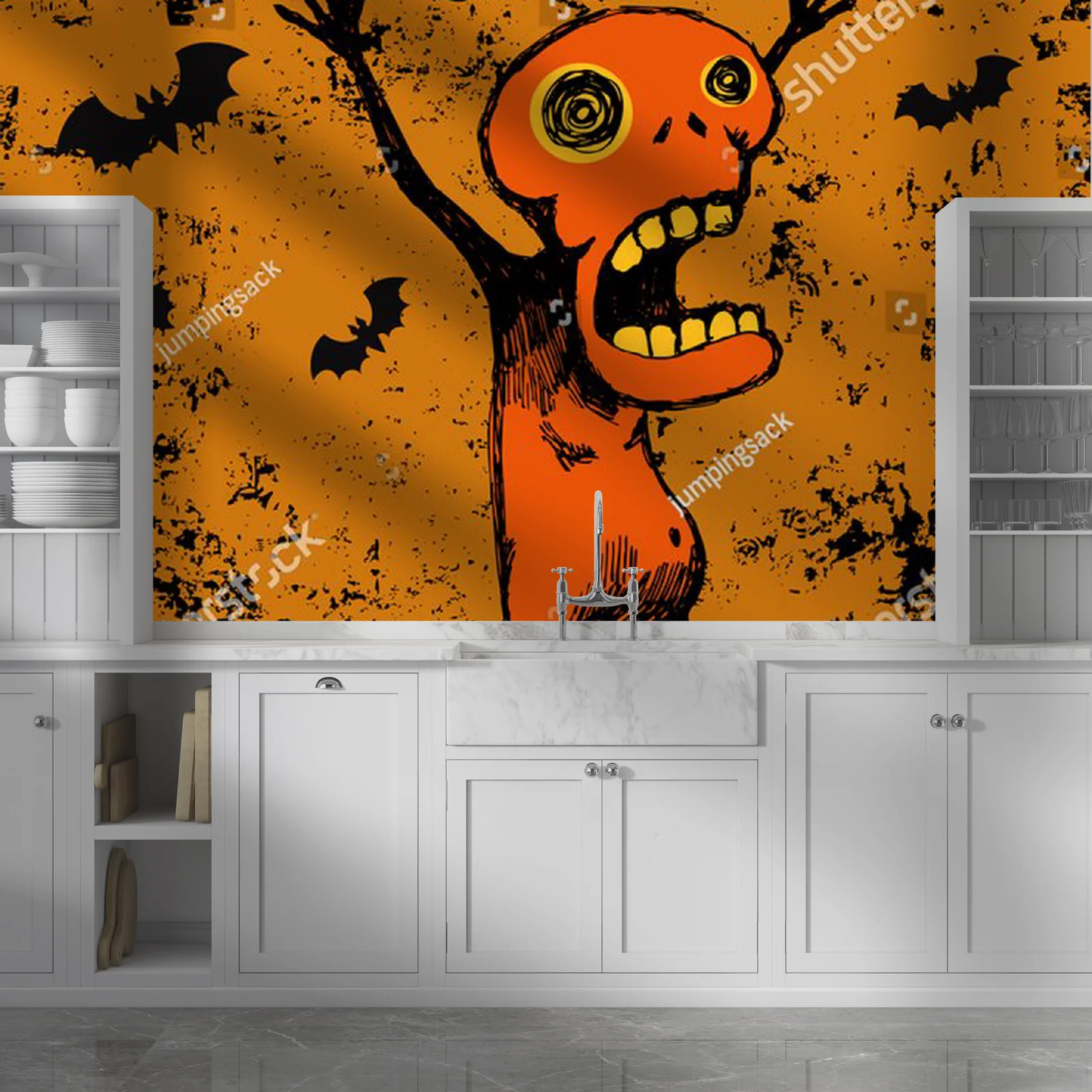 Mroczny urok Halloween z krzyczącym stworem