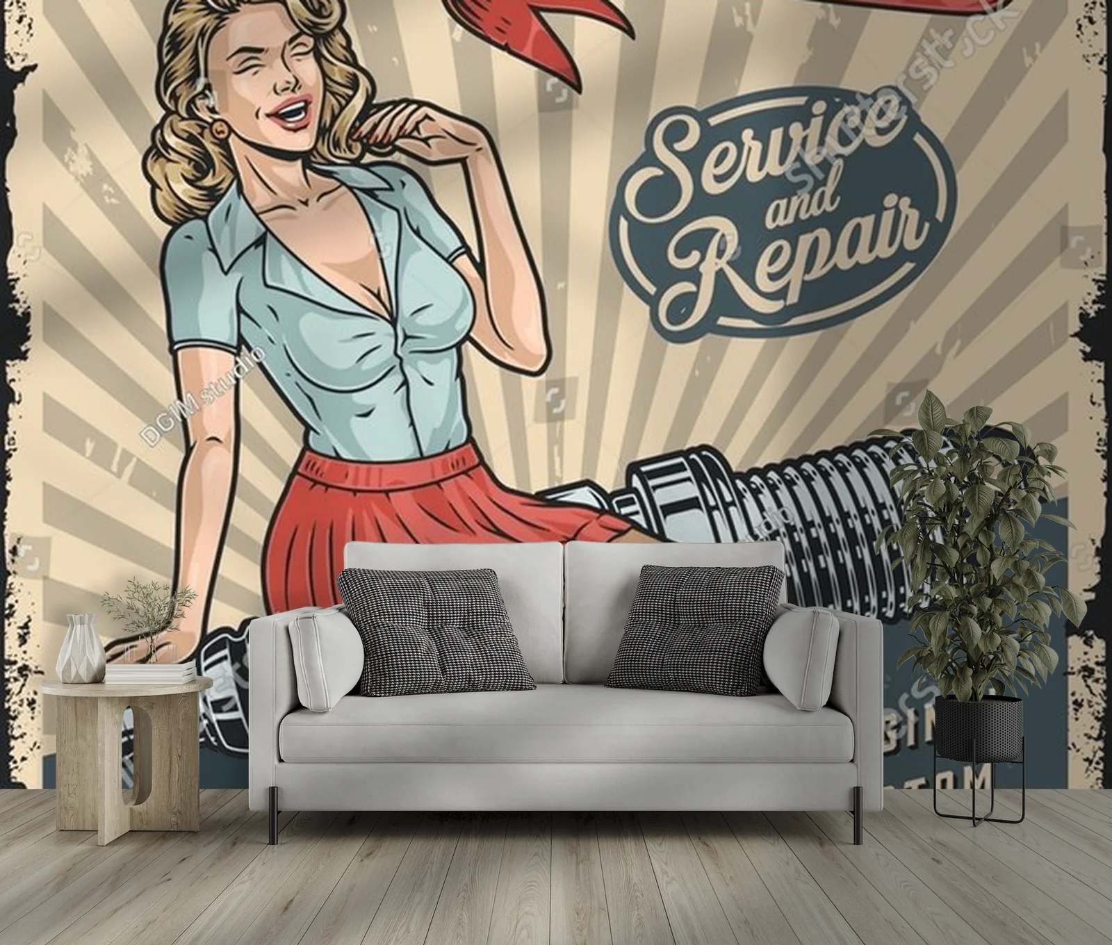 Kolorowy vintage garage: pin-up w akcji