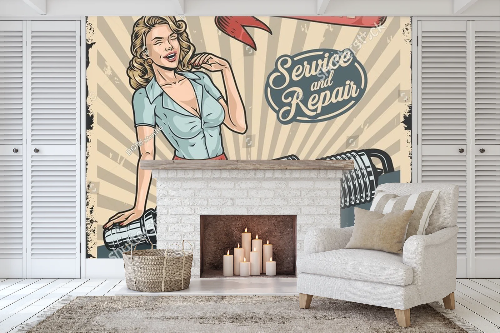 Kolorowy vintage garage: pin-up w akcji