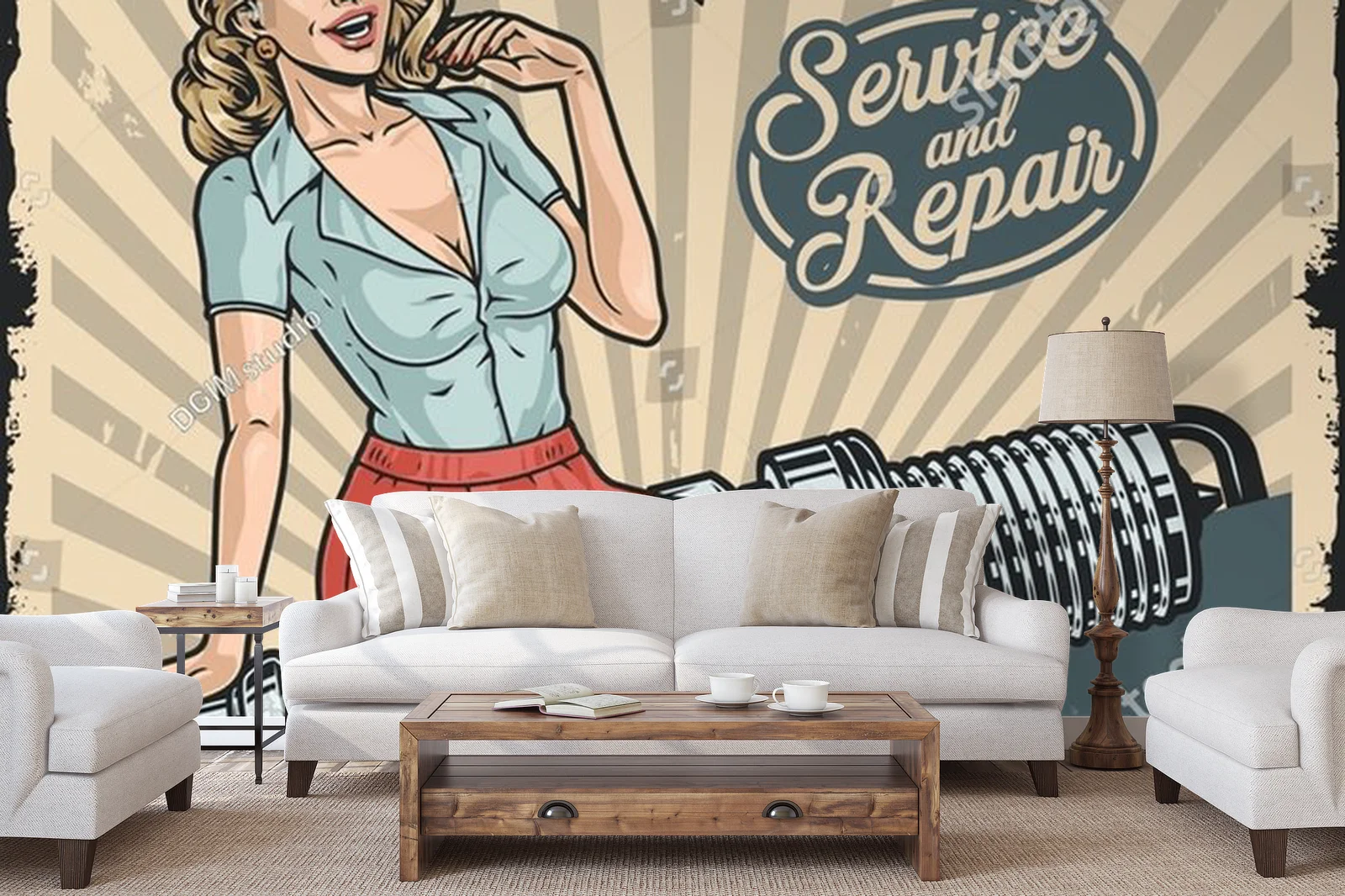 Kolorowy vintage garage: pin-up w akcji