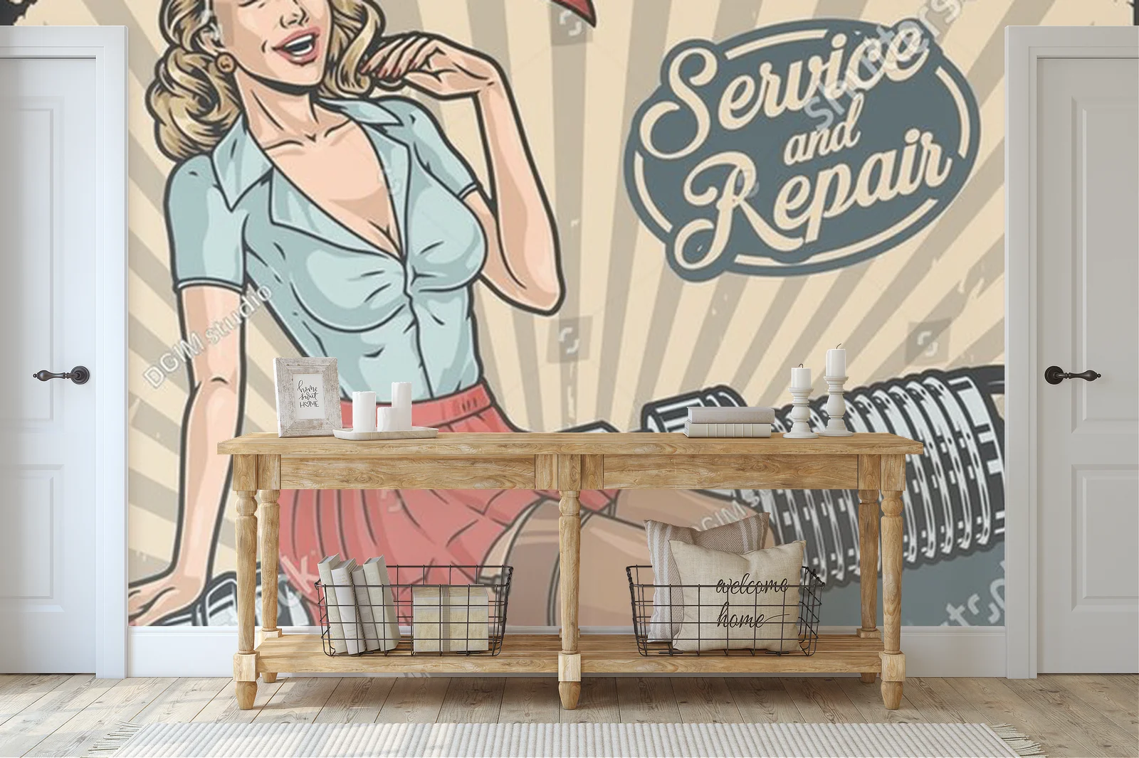 Kolorowy vintage garage: pin-up w akcji