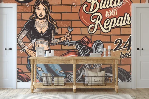 Vintage motoryzacja: Bikerka w akcji na bricku