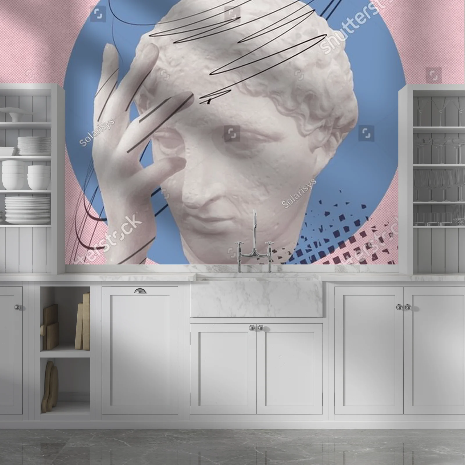 Antyczna statua w pastelowych odcieniach emocji