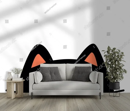 Zabawny kotek z wielkimi oczami w minimalistycznym stylu