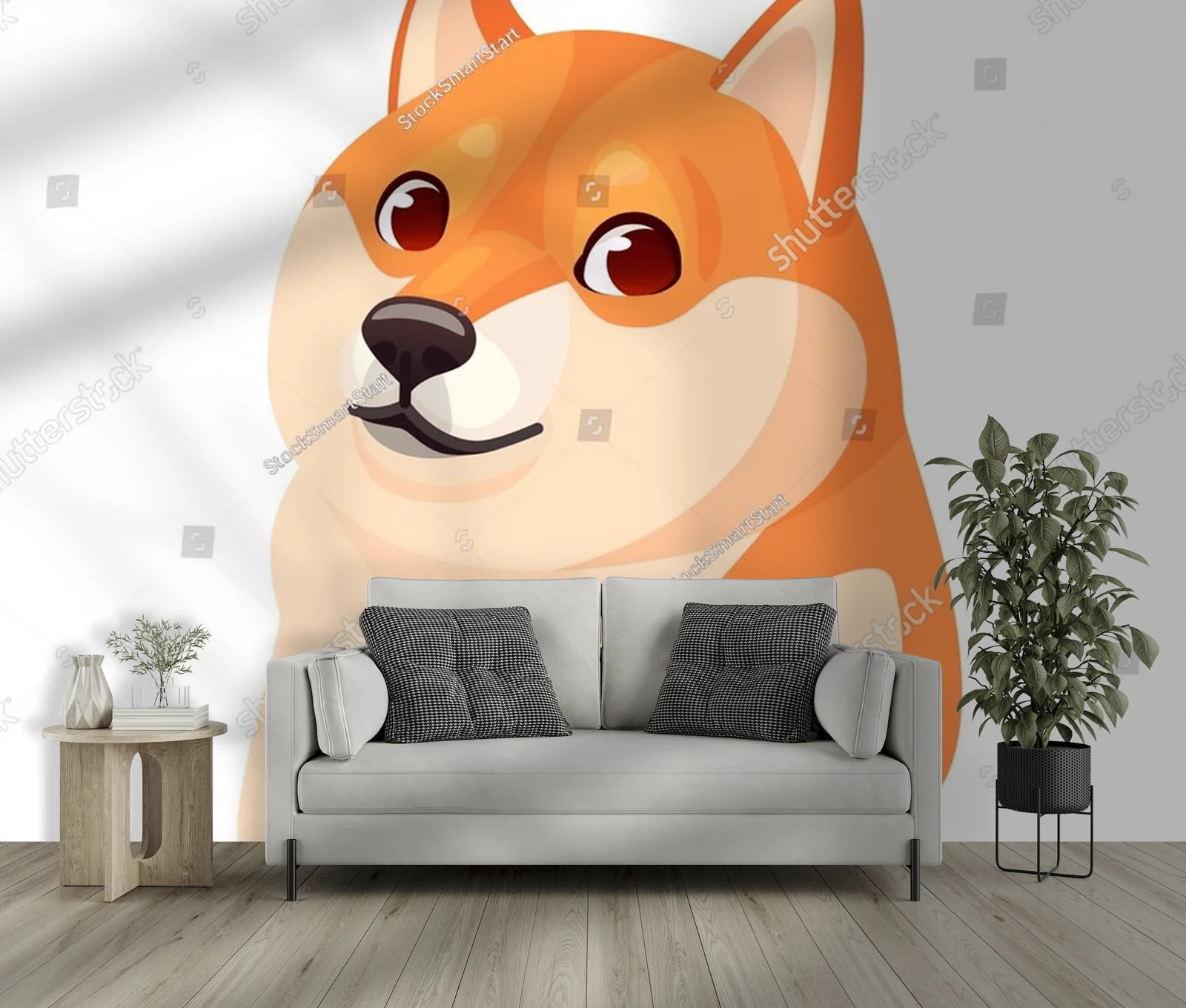 Zabawny Shiba Inu w japońskim stylu