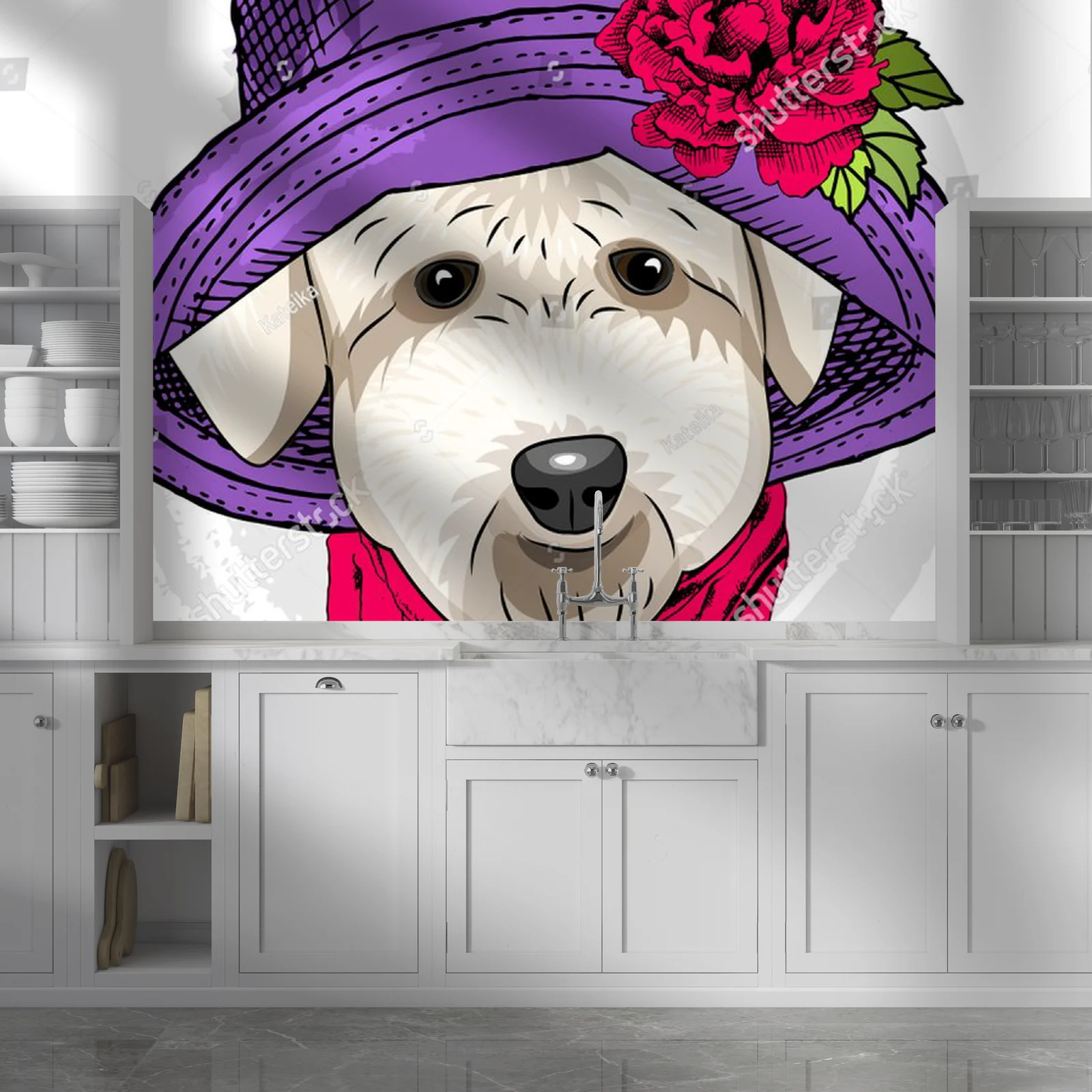 Stylowy piesek w purpurowym kapeluszu inspirujący modą