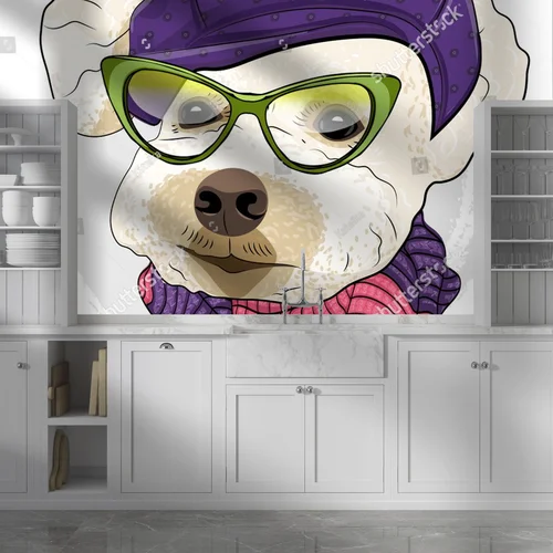 Stylowy pies w modnej odsłonie na tle bieli