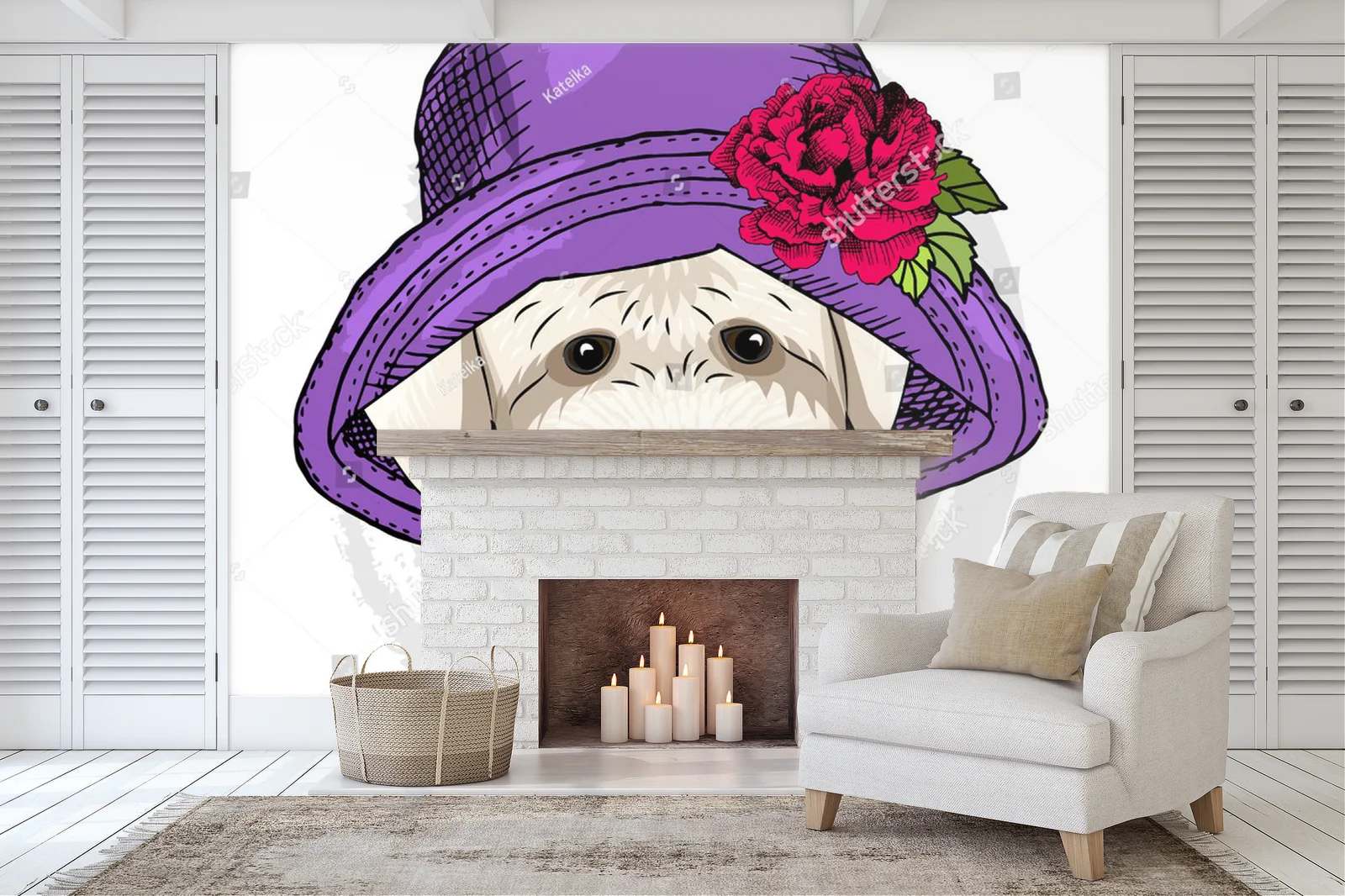 Stylowy piesek w purpurowym kapeluszu inspirujący modą