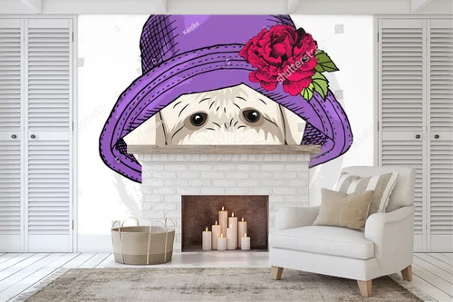 Stylowy piesek w purpurowym kapeluszu inspirujący modą