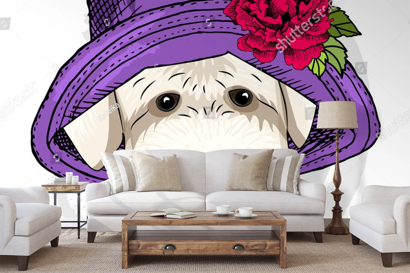 Stylowy piesek w purpurowym kapeluszu inspirujący modą