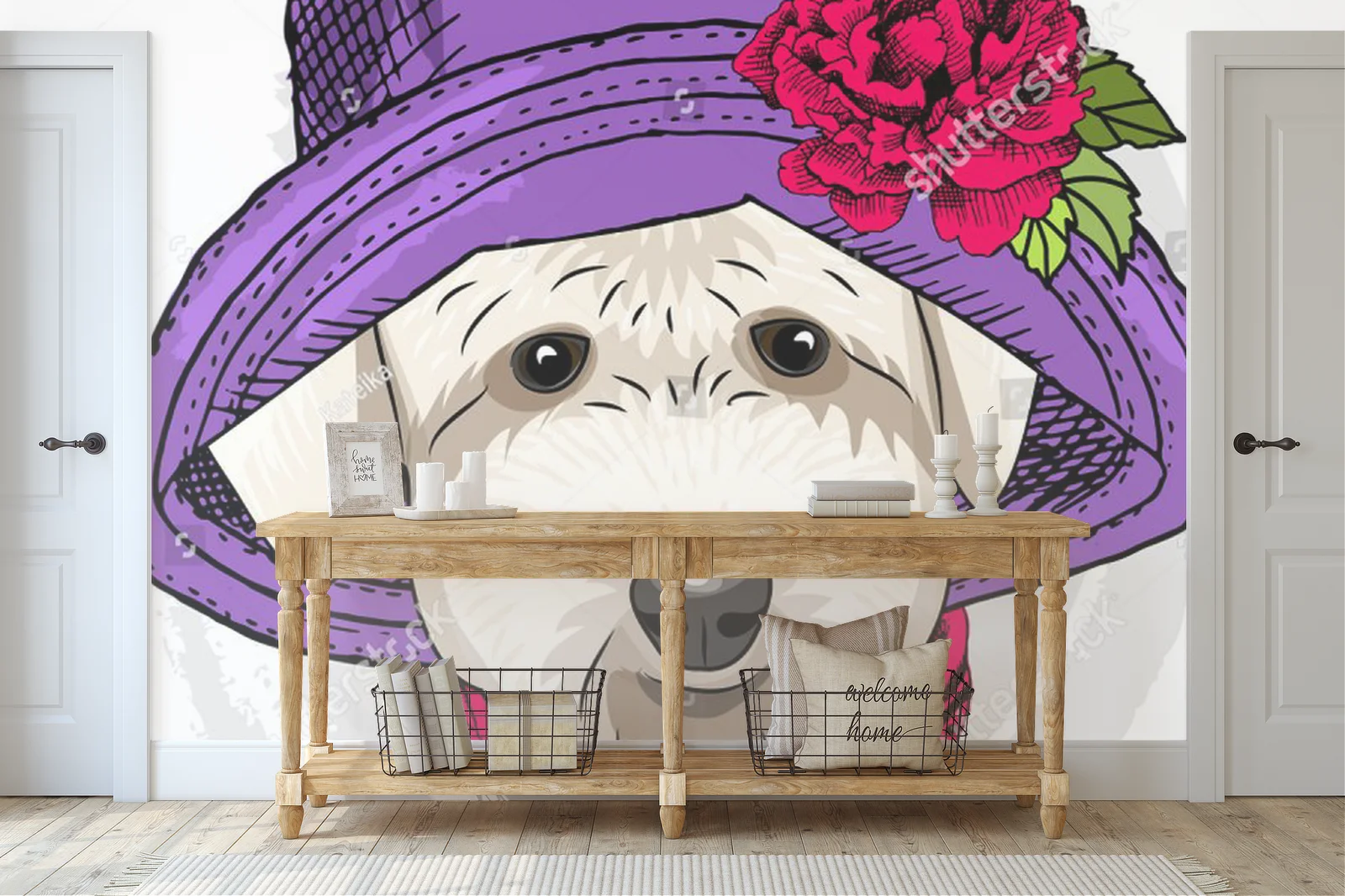 Stylowy piesek w purpurowym kapeluszu inspirujący modą