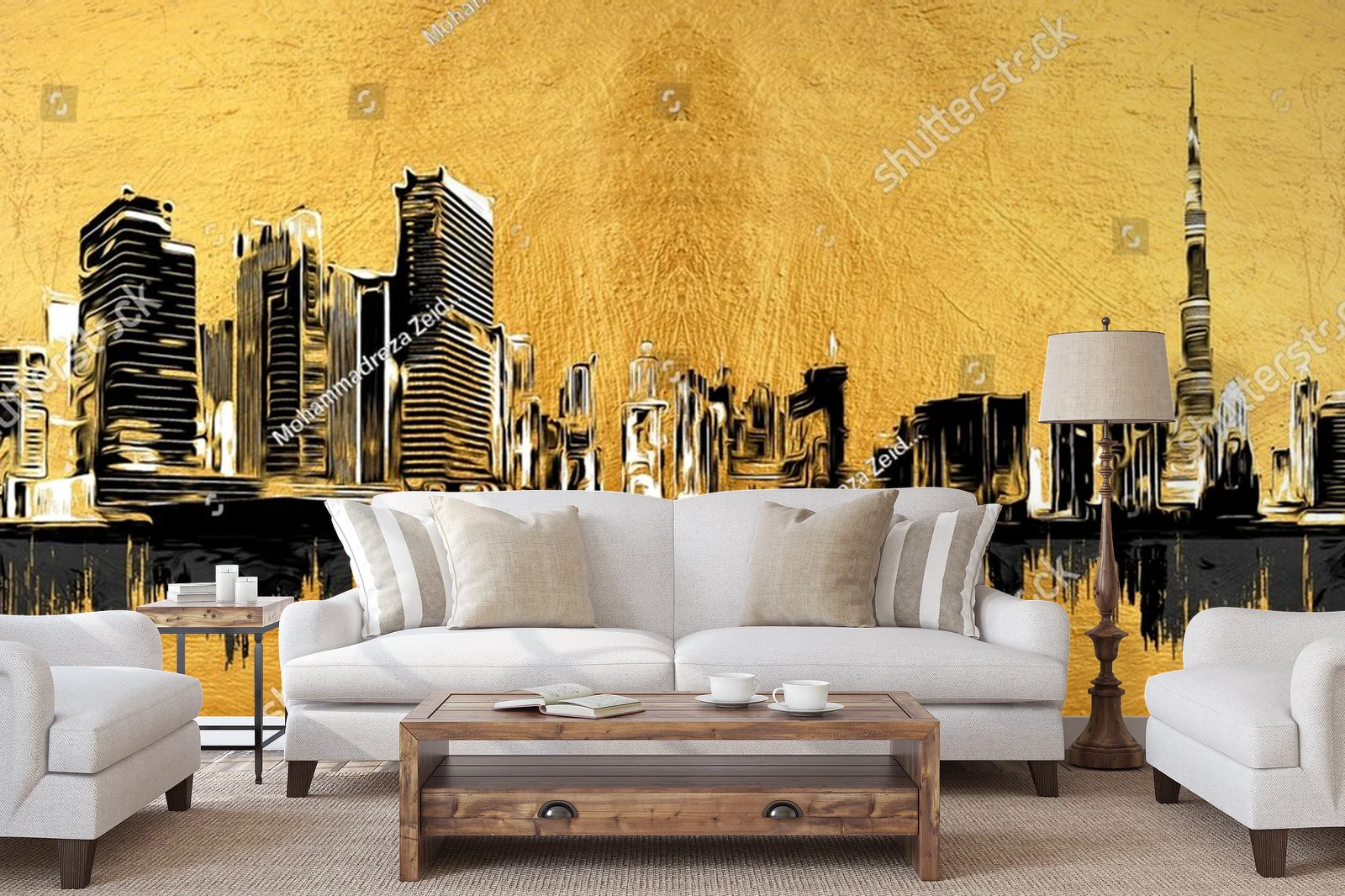 Nowoczesna panorama Dubaju w złotych odcieniach