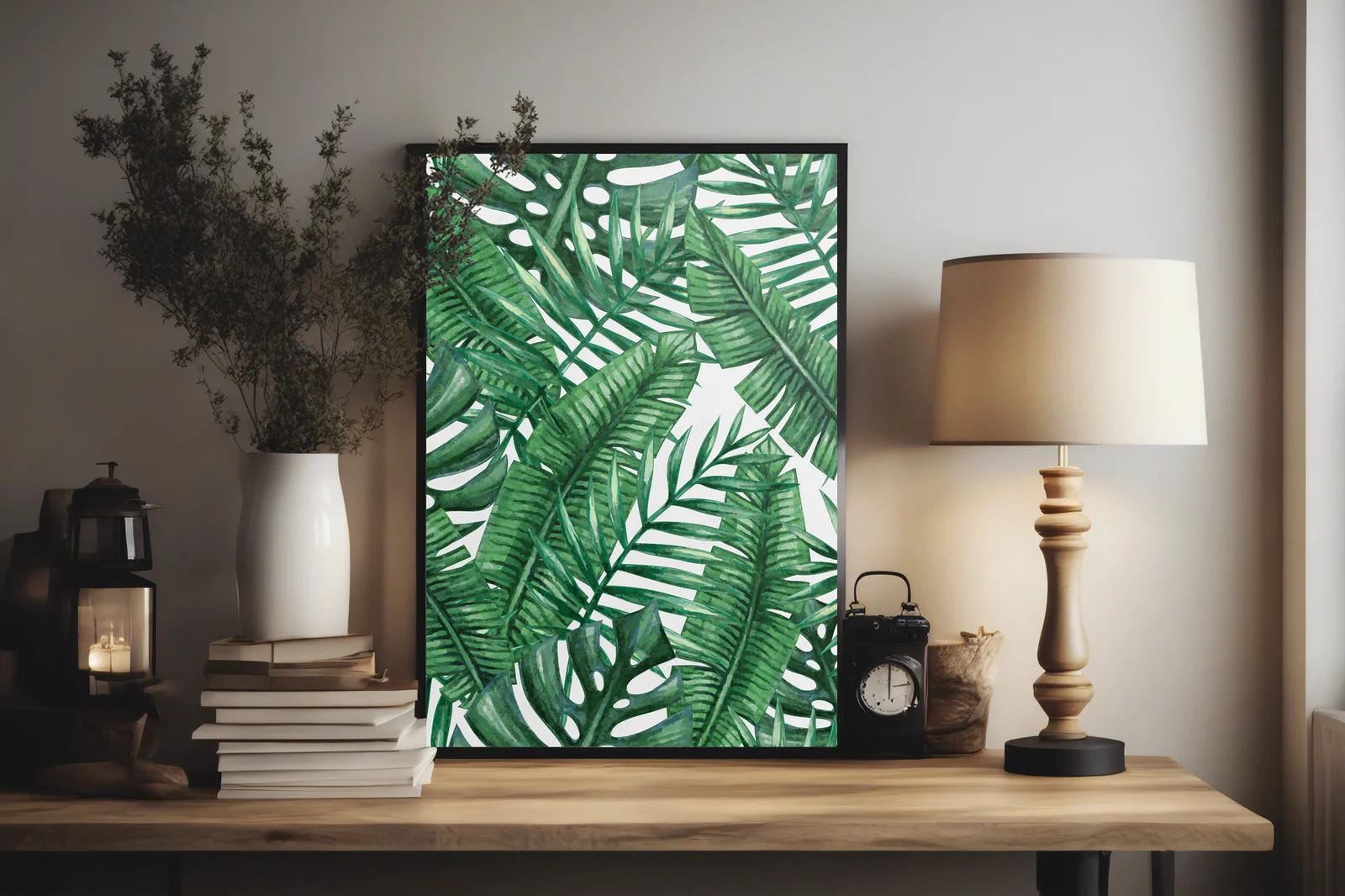 Akwarelowe liście palm w tropikalnej harmonii