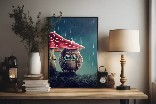 Mała sowa pod grzybami