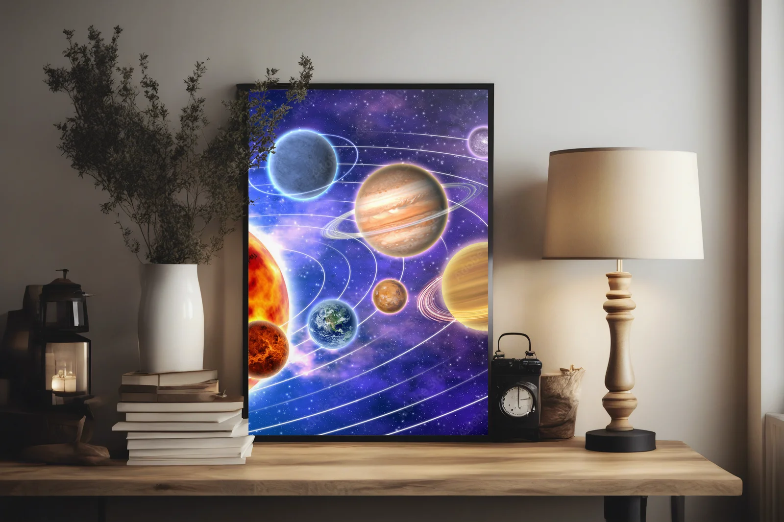 Kosmiczny taniec planet w bielach i granatach
