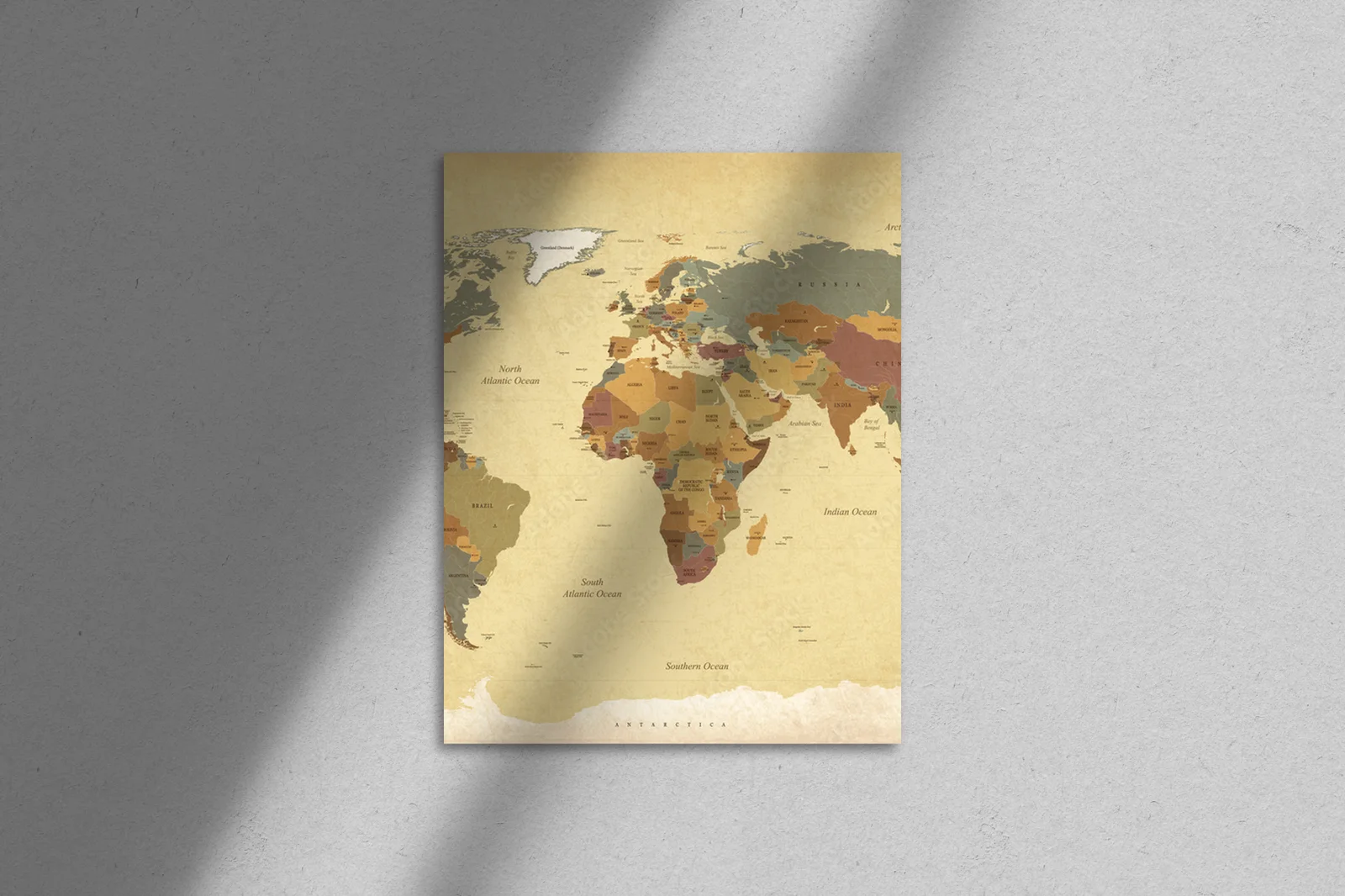 Elegancka vintage mapa świata w stonowanych odcieniach