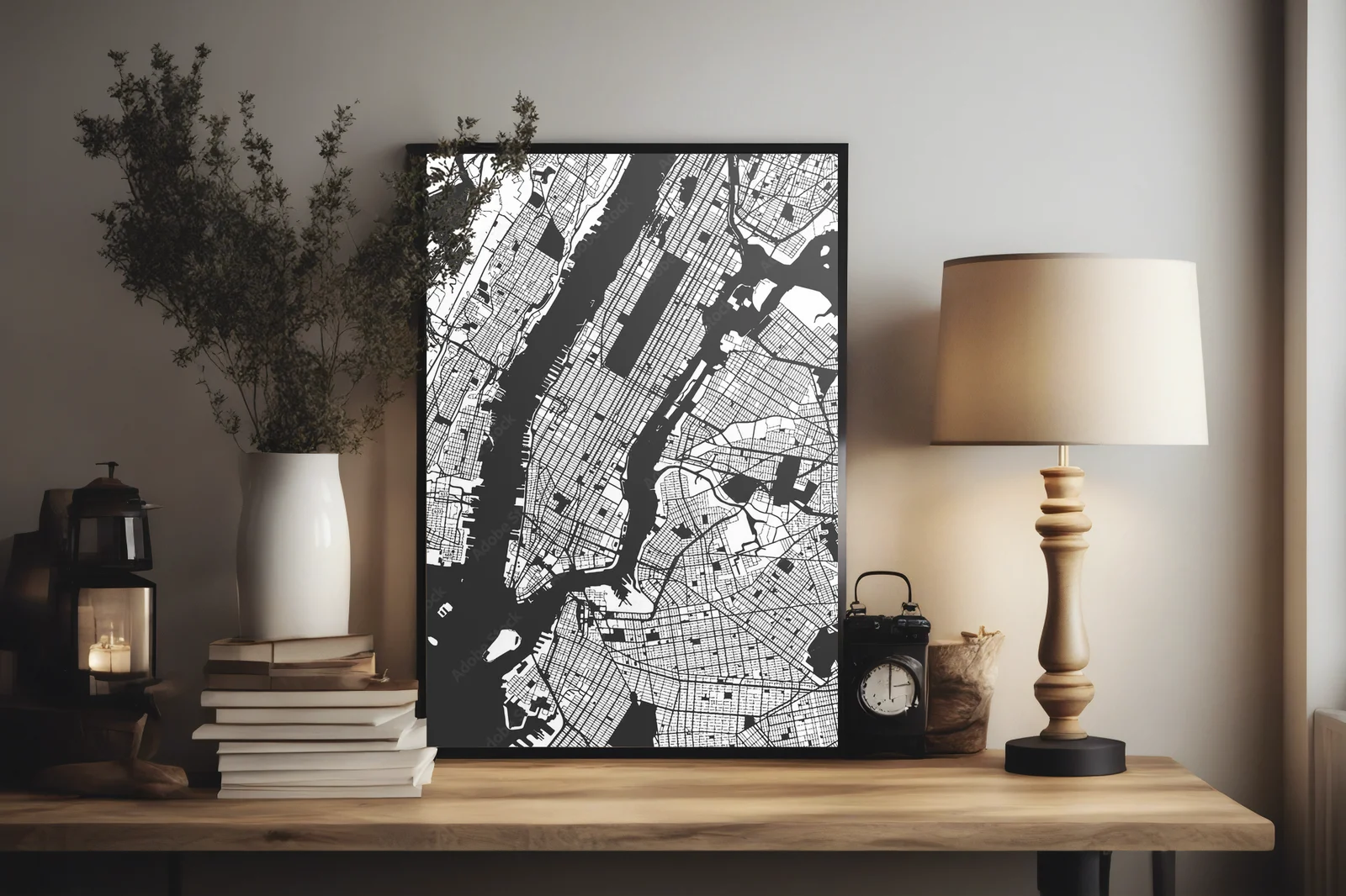 Nowojorska mapa Manhattanu w stonowanych odcieniach
