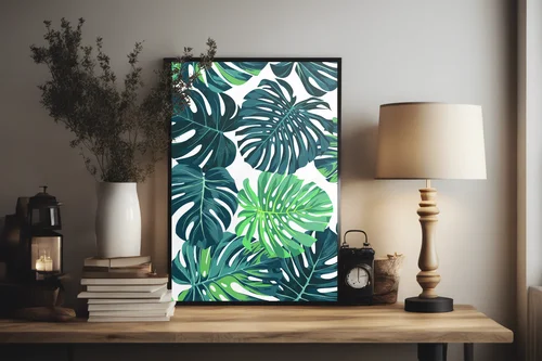 Egzotyczna zieleń palm monstery na tle nocy