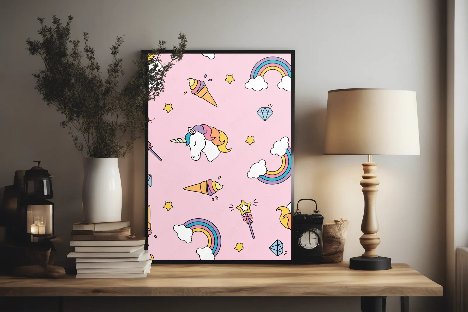 Magiczne jednorożce i tęczowe kolory w pastelach