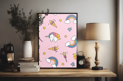 Magiczne jednorożce i tęczowe kolory w pastelach