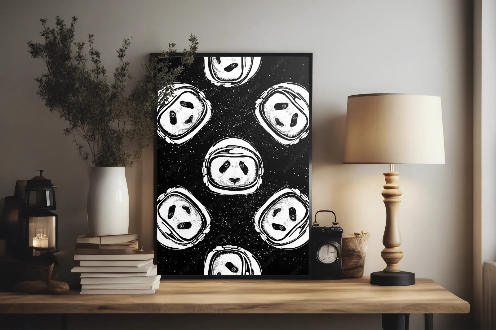 Urokliwy panda w kosmicznym hełmie
