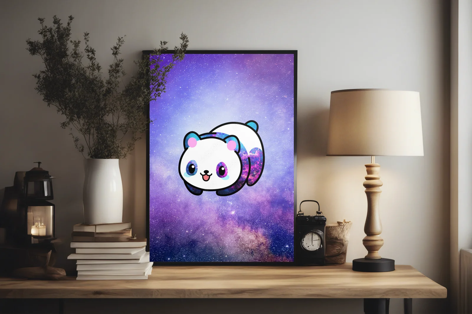Kawaii panda w przestrzeni, rządząca wszechświatem