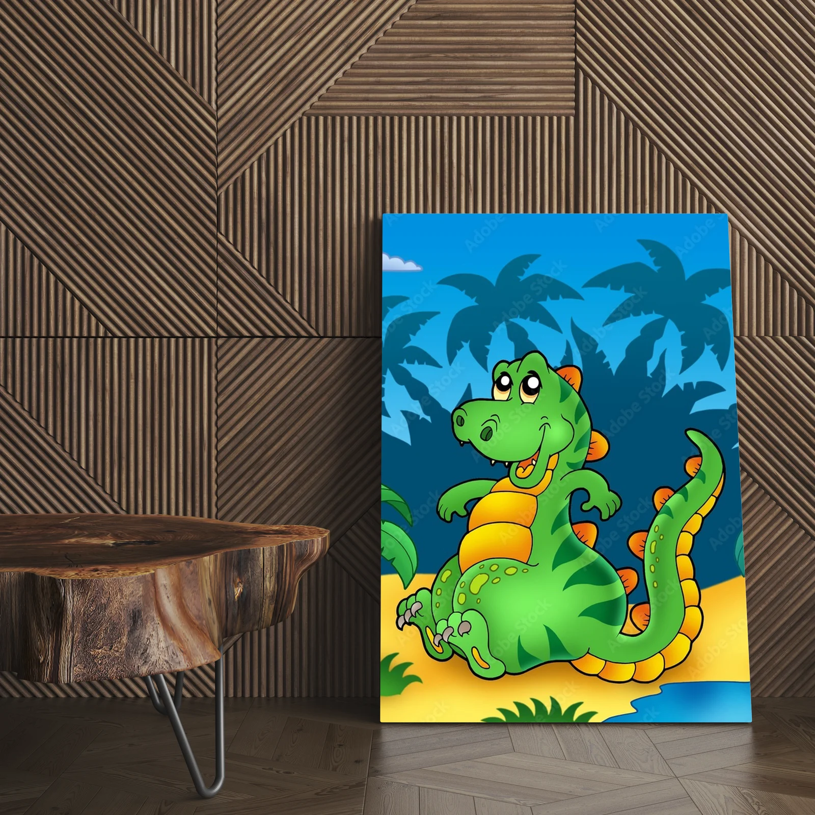 Uroczy dinozaur wśród palm