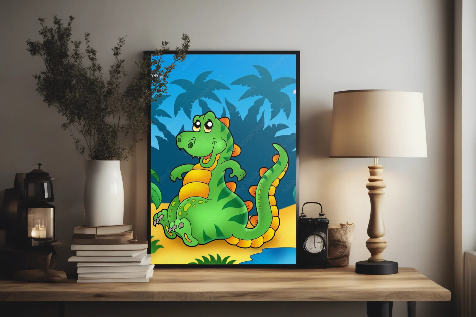 Uroczy dinozaur wśród palm