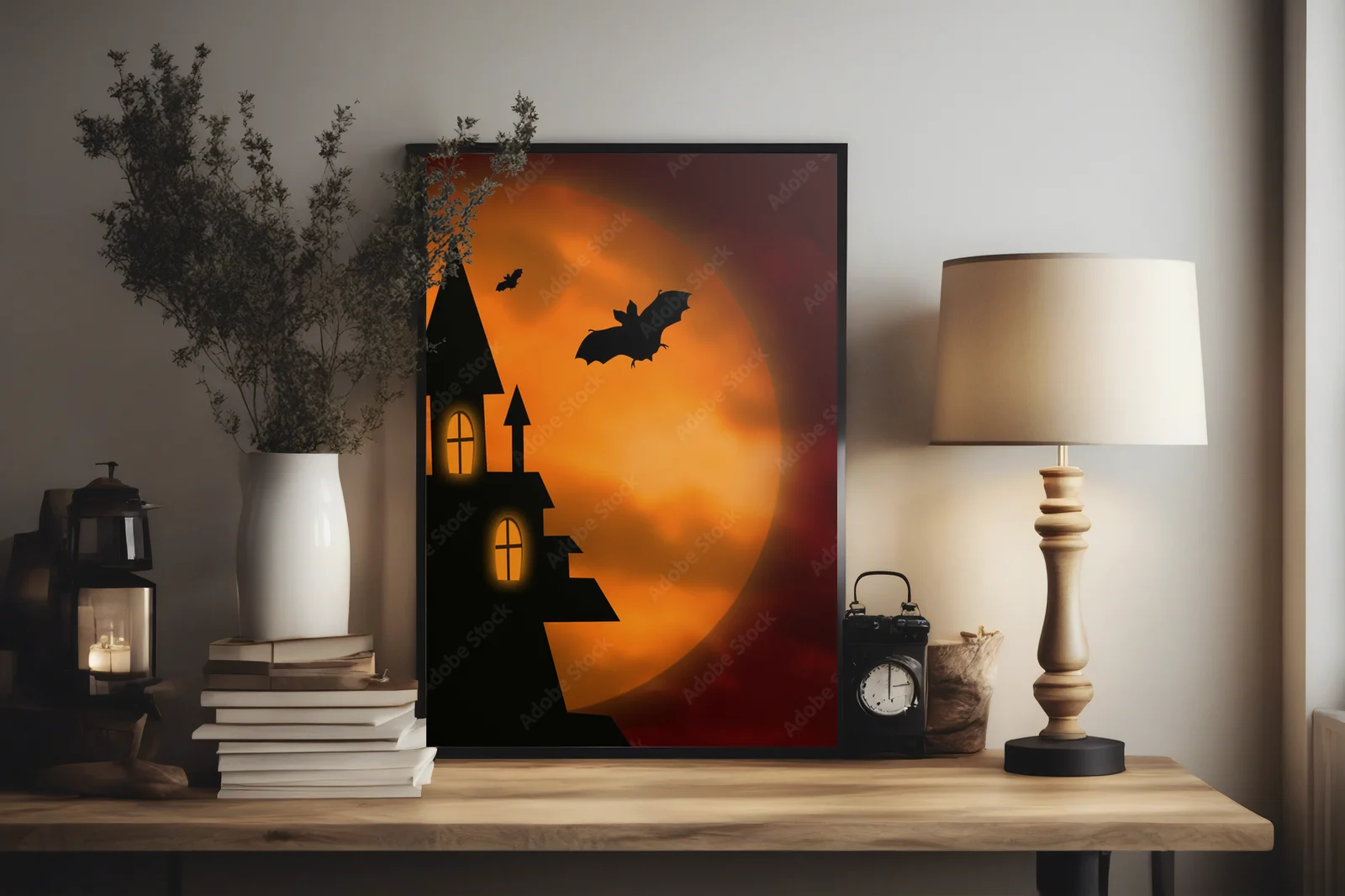 Mroczny świat Halloween w nocnej aurze