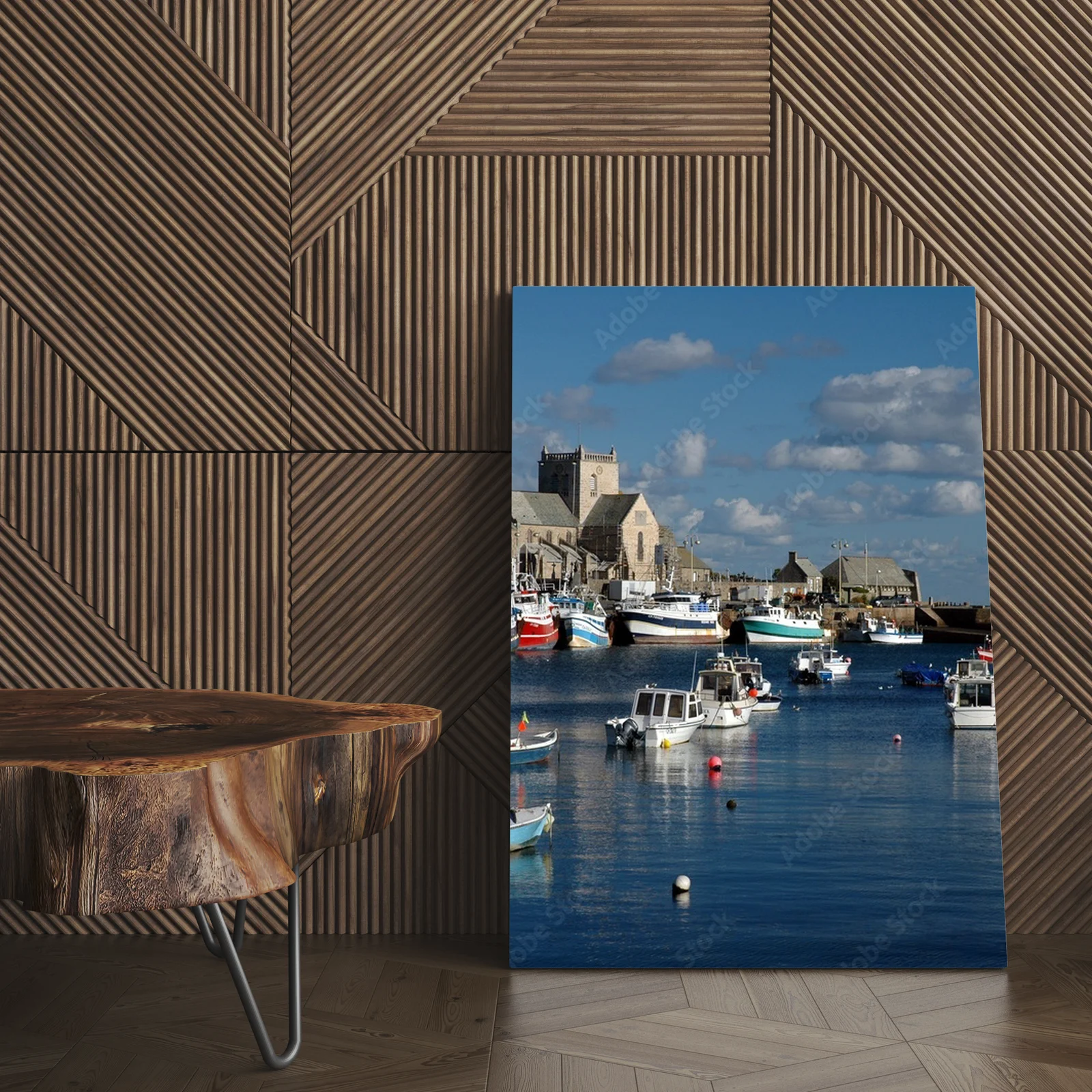 Spokojny port Barfleur w odcieniach błękitu