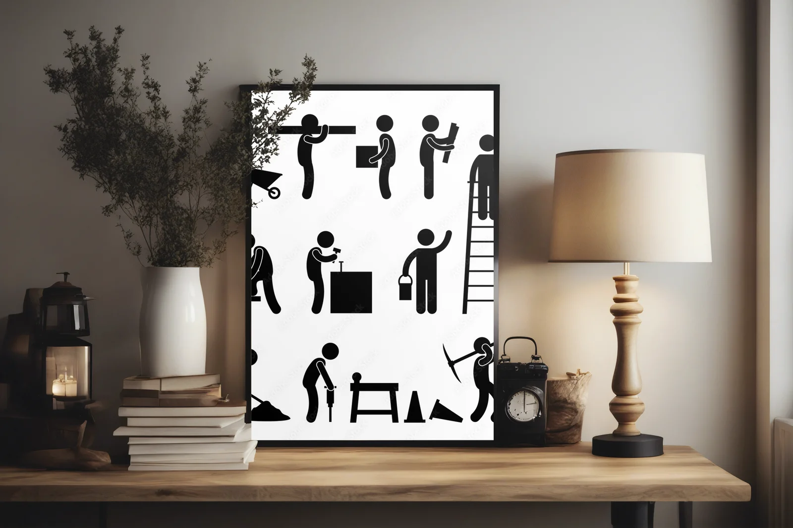 Wyraziste symbole ciężkiej pracy w monochromatycznych barwach