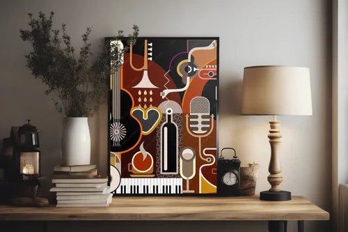 Muzyczny abstrakcyjny klimat w czerni i brązie