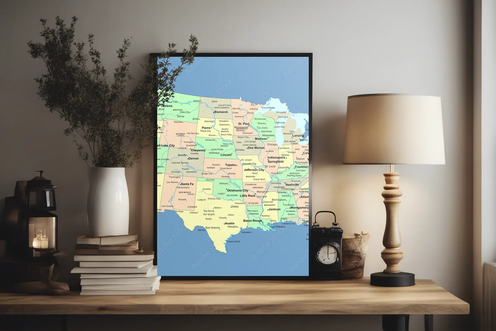 Zachwycająca mapa USA w harmonijnych odcieniach