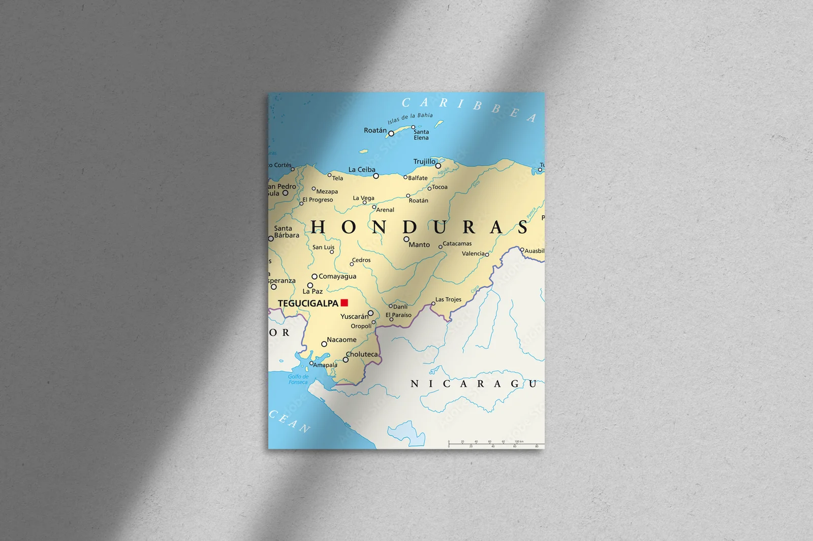 Polityczna mapa Hondurasu w pastelowych odcieniach